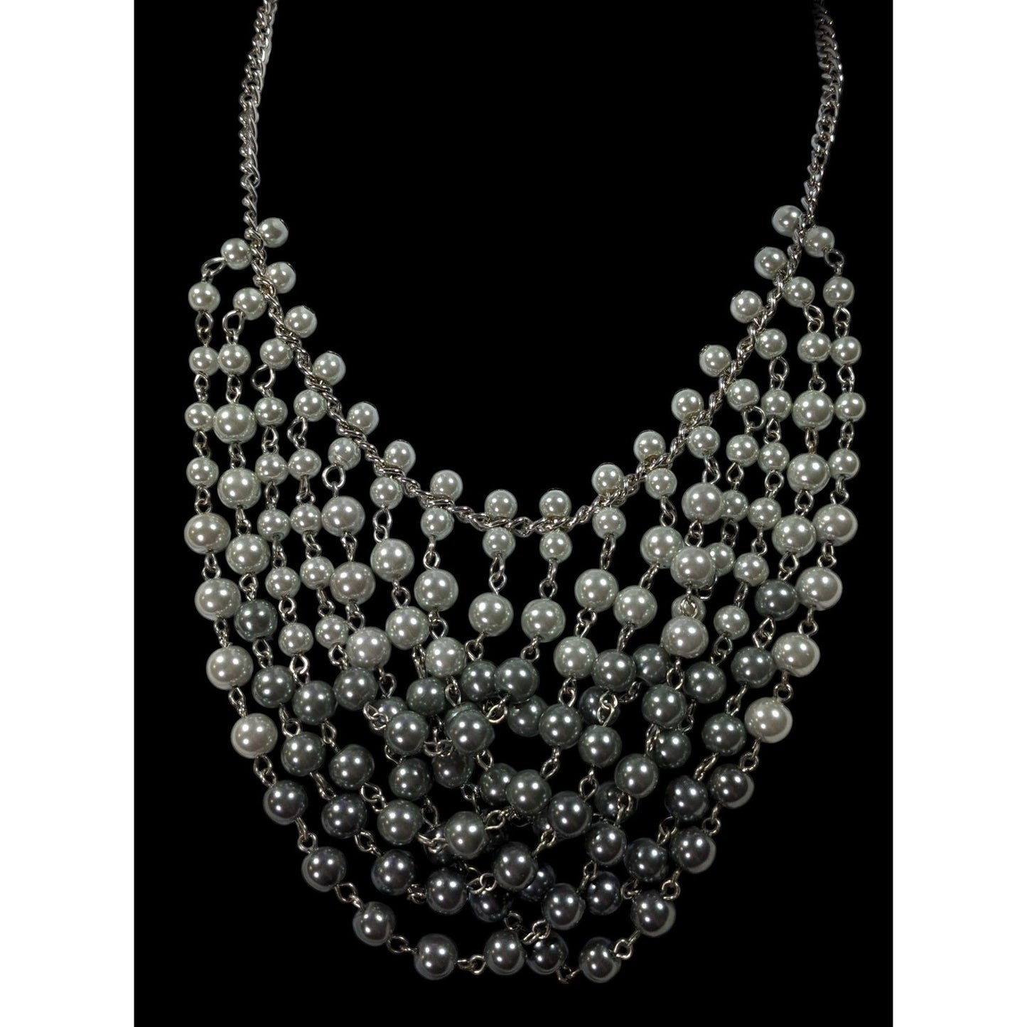 Elegant Glam Draped Dual Silver Tone Bib Necklace