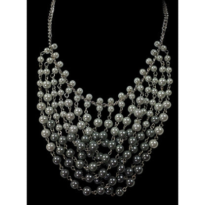 Elegant Glam Draped Dual Silver Tone Bib Necklace