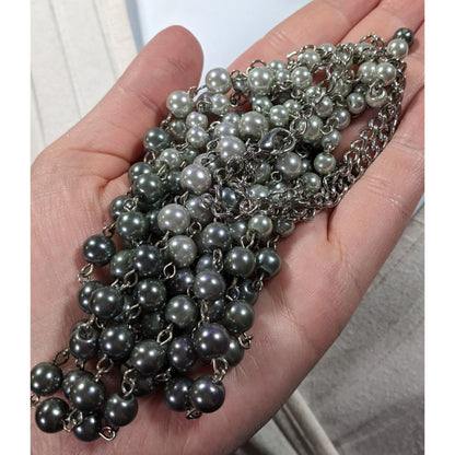 Elegant Glam Draped Dual Silver Tone Bib Necklace