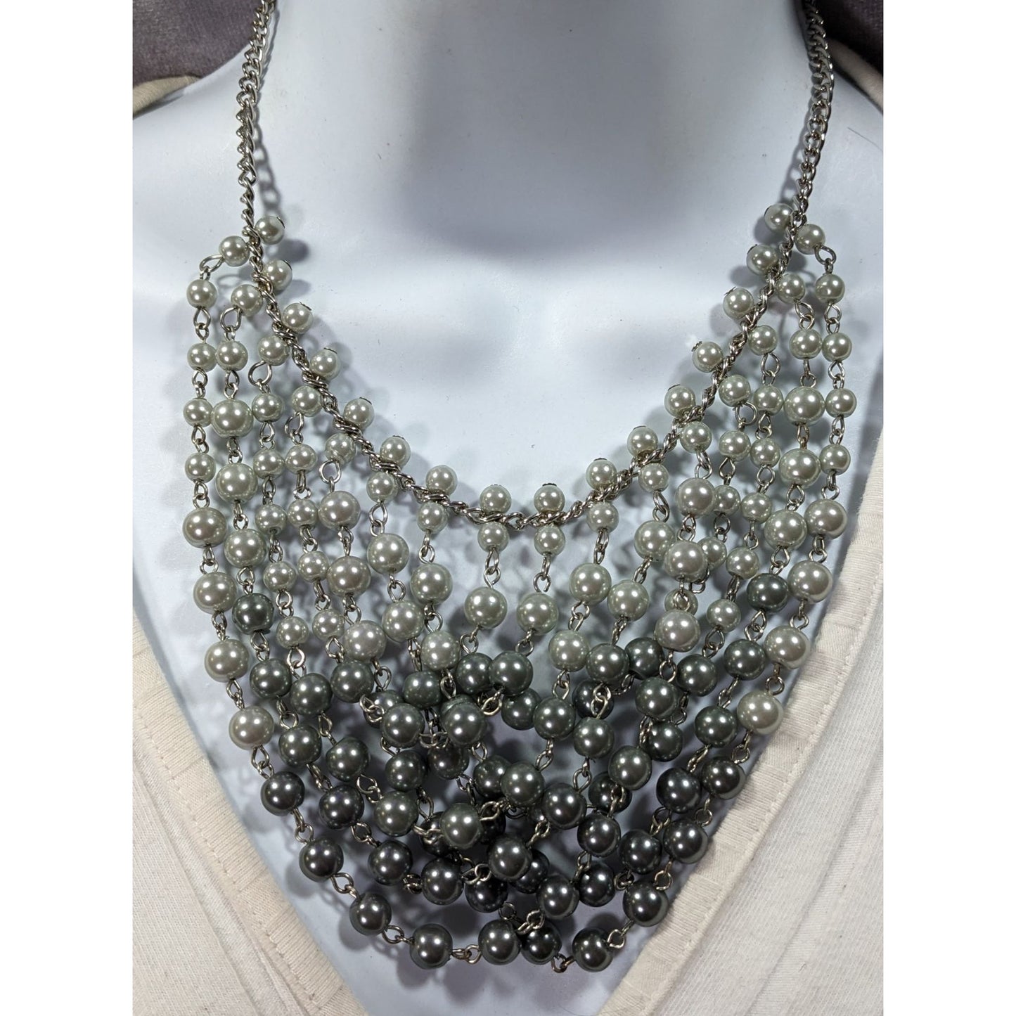 Elegant Glam Draped Dual Silver Tone Bib Necklace