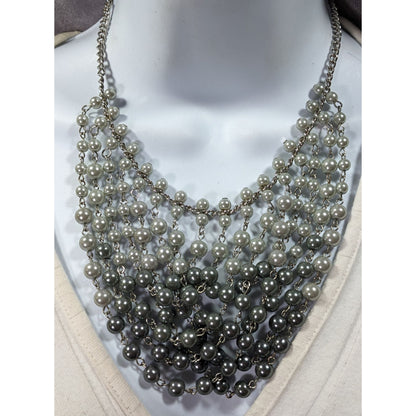 Elegant Glam Draped Dual Silver Tone Bib Necklace