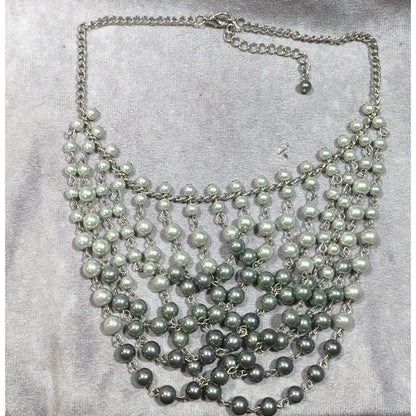 Elegant Glam Draped Dual Silver Tone Bib Necklace