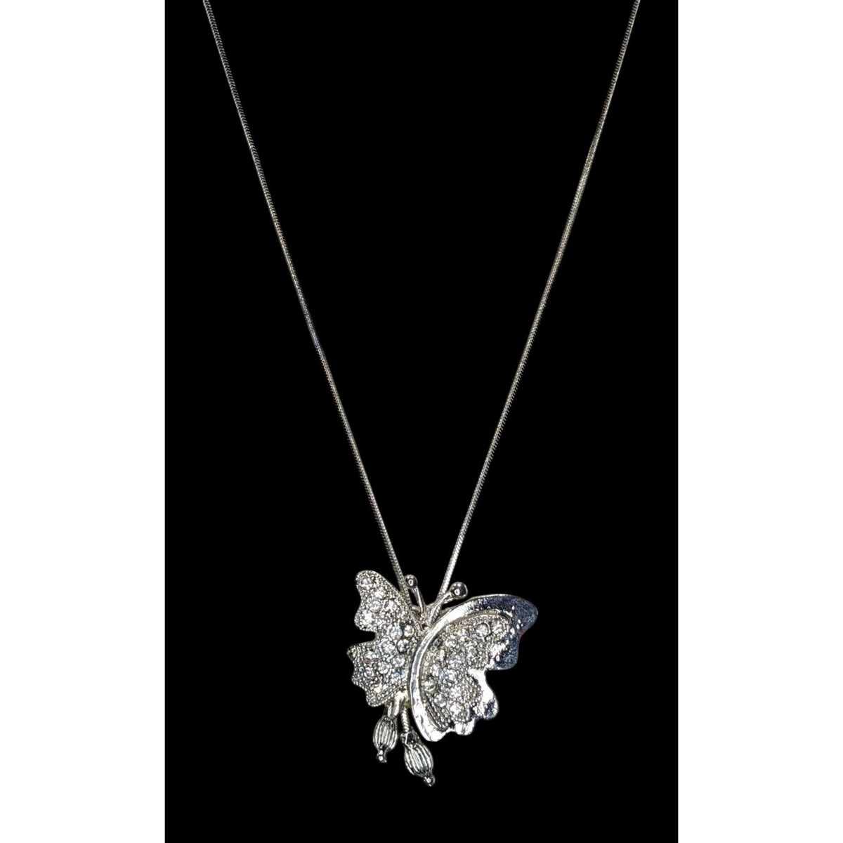 Fairy Silver Butterfly Pendant Necklace Rhinestone Sparkle Y2K Whimsical