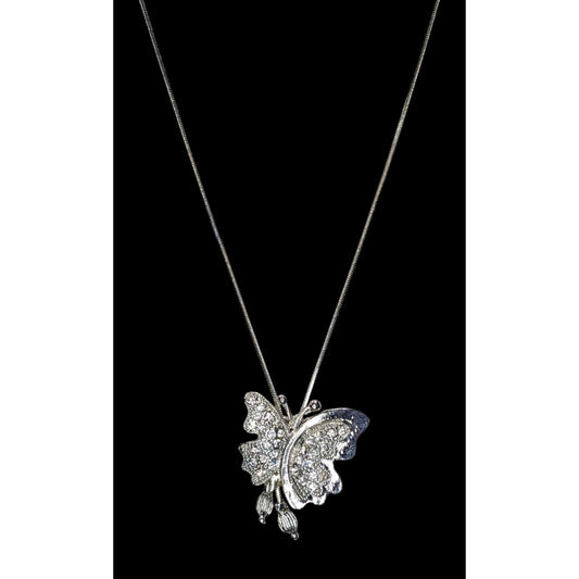 Fairy Silver Butterfly Pendant Necklace Rhinestone Sparkle Y2K Whimsical