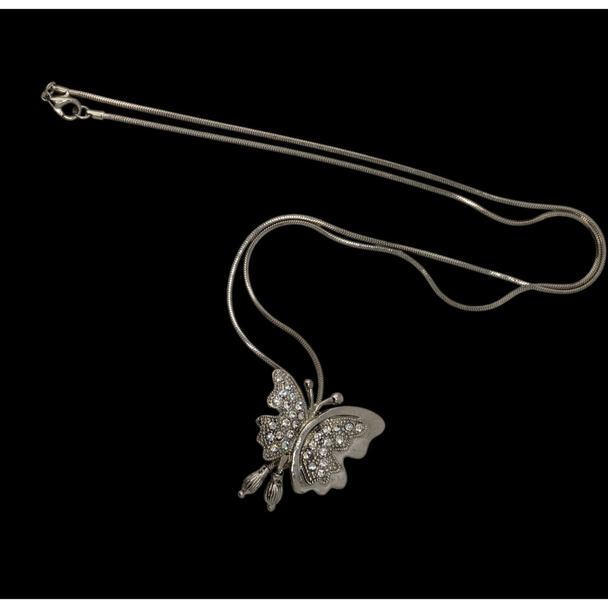 Fairy Silver Butterfly Pendant Necklace Rhinestone Sparkle Y2K Whimsical