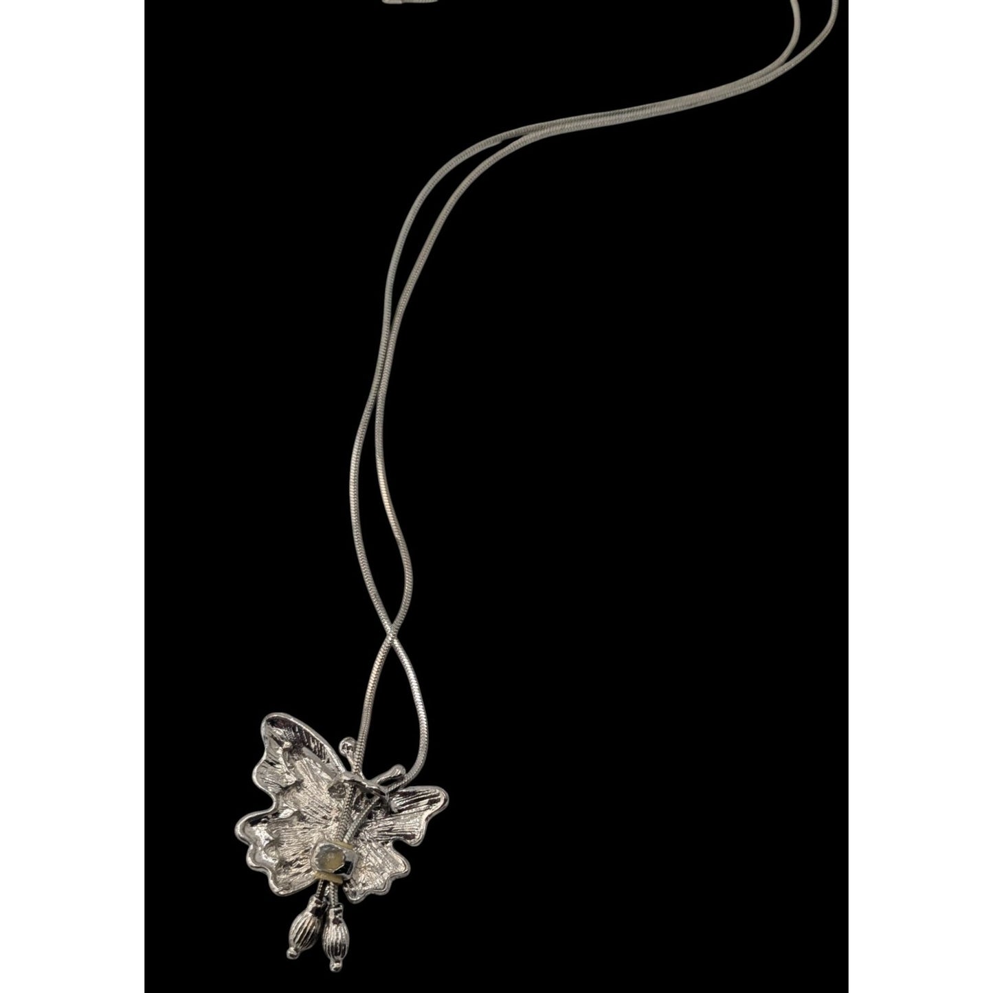 Fairy Silver Butterfly Pendant Necklace Rhinestone Sparkle Y2K Whimsical
