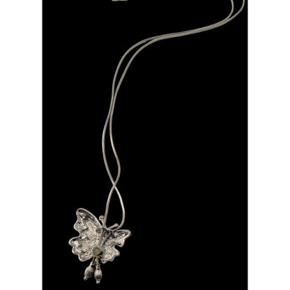Fairy Silver Butterfly Pendant Necklace Rhinestone Sparkle Y2K Whimsical