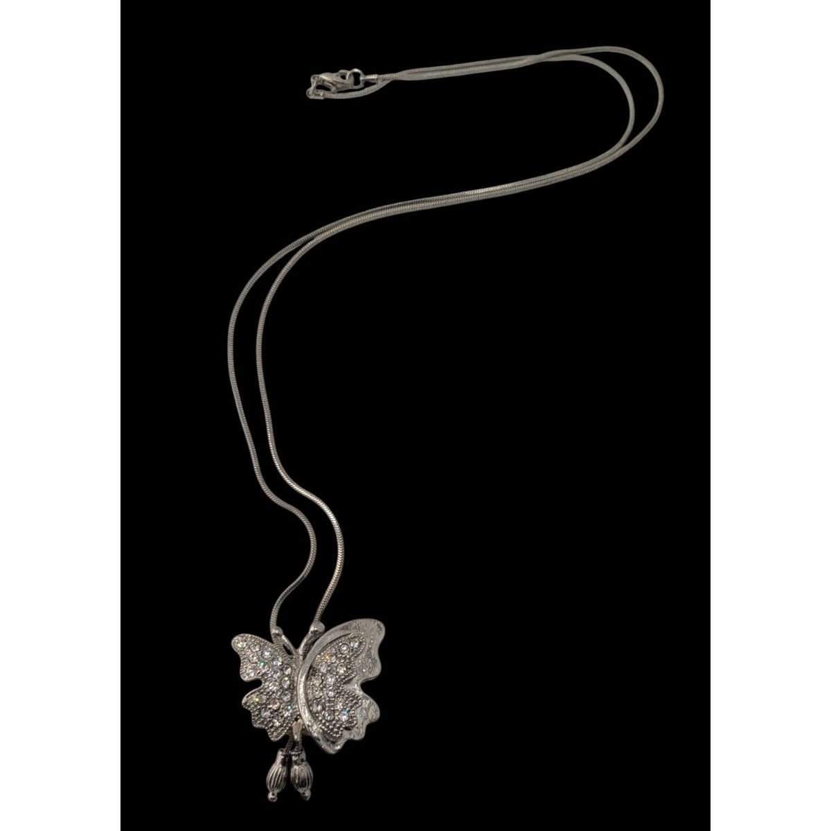 Fairy Silver Butterfly Pendant Necklace Rhinestone Sparkle Y2K Whimsical