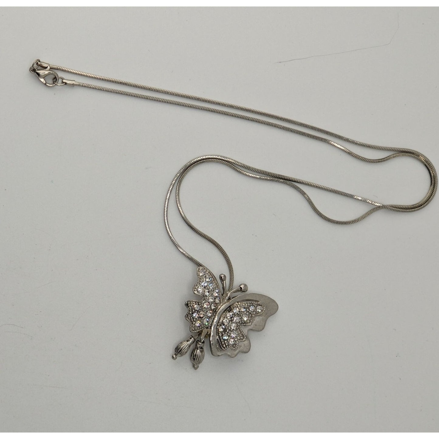 Fairy Silver Butterfly Pendant Necklace Rhinestone Sparkle Y2K Whimsical