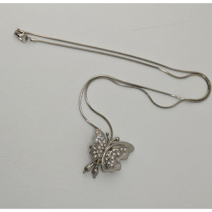 Fairy Silver Butterfly Pendant Necklace Rhinestone Sparkle Y2K Whimsical