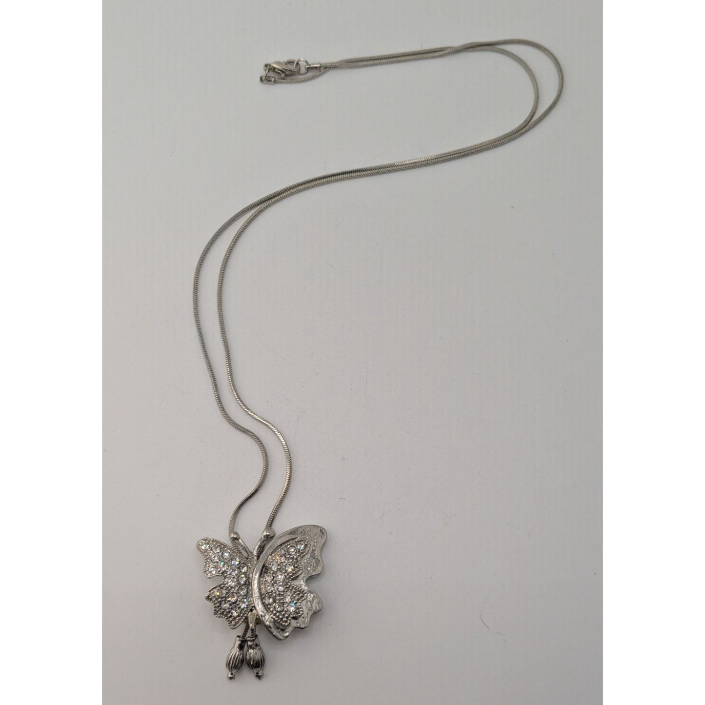 Fairy Silver Butterfly Pendant Necklace Rhinestone Sparkle Y2K Whimsical