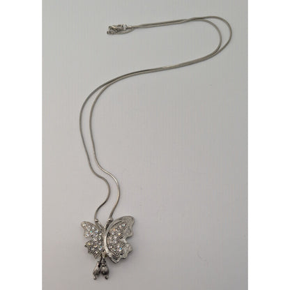 Fairy Silver Butterfly Pendant Necklace Rhinestone Sparkle Y2K Whimsical