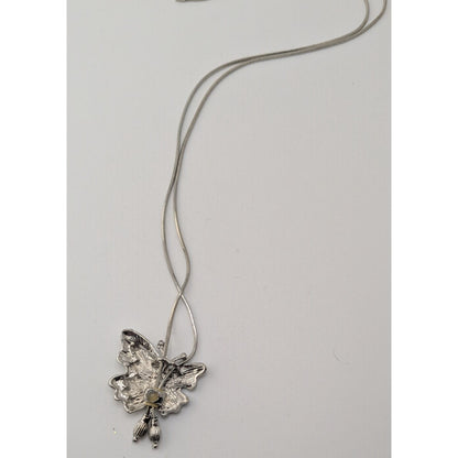 Fairy Silver Butterfly Pendant Necklace Rhinestone Sparkle Y2K Whimsical