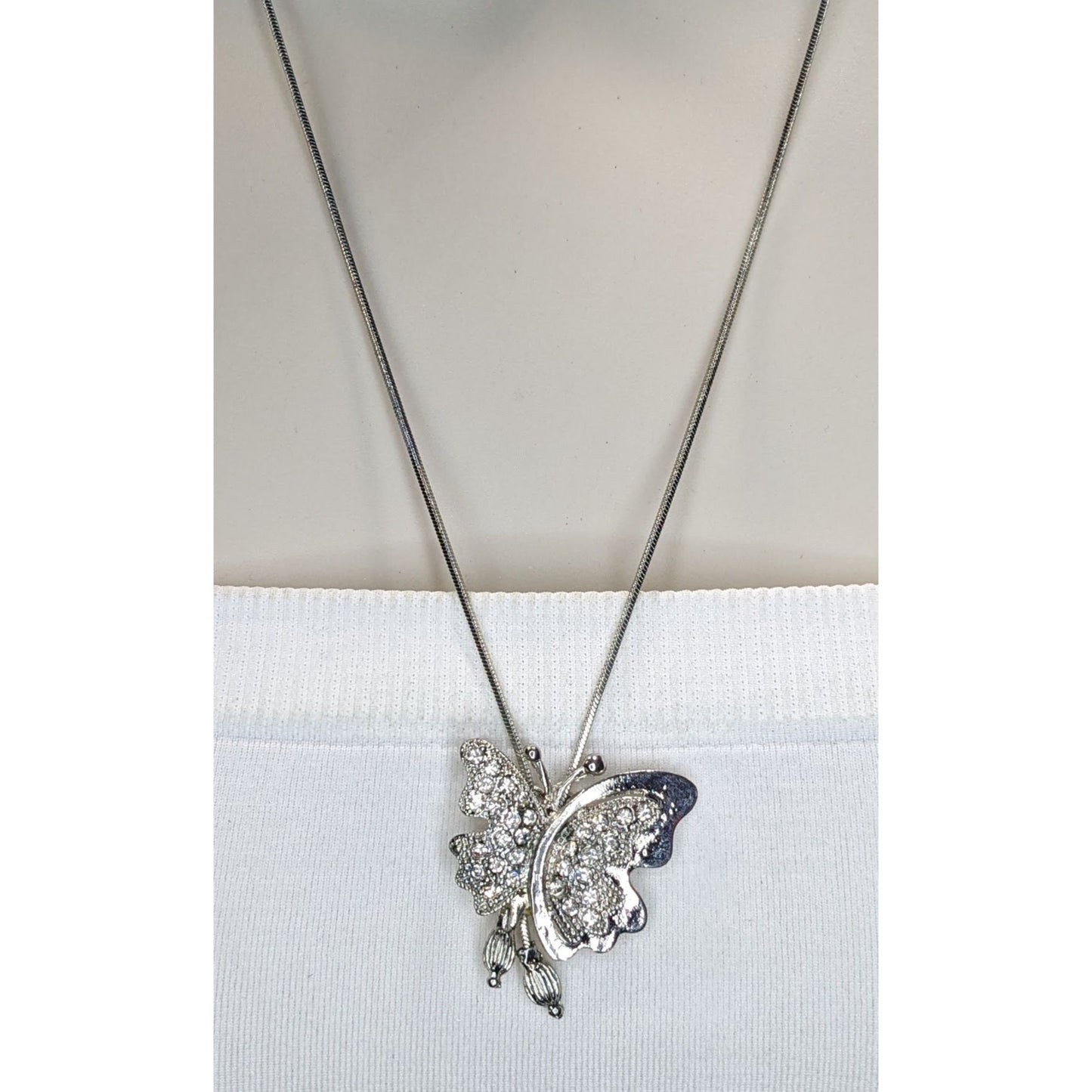 Fairy Silver Butterfly Pendant Necklace Rhinestone Sparkle Y2K Whimsical