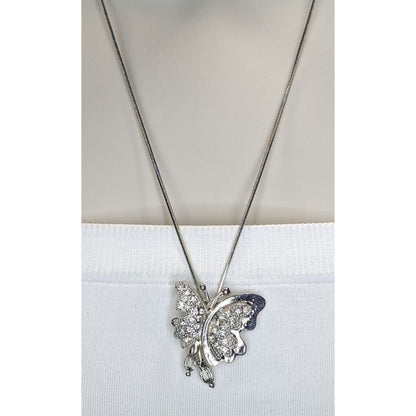 Fairy Silver Butterfly Pendant Necklace Rhinestone Sparkle Y2K Whimsical