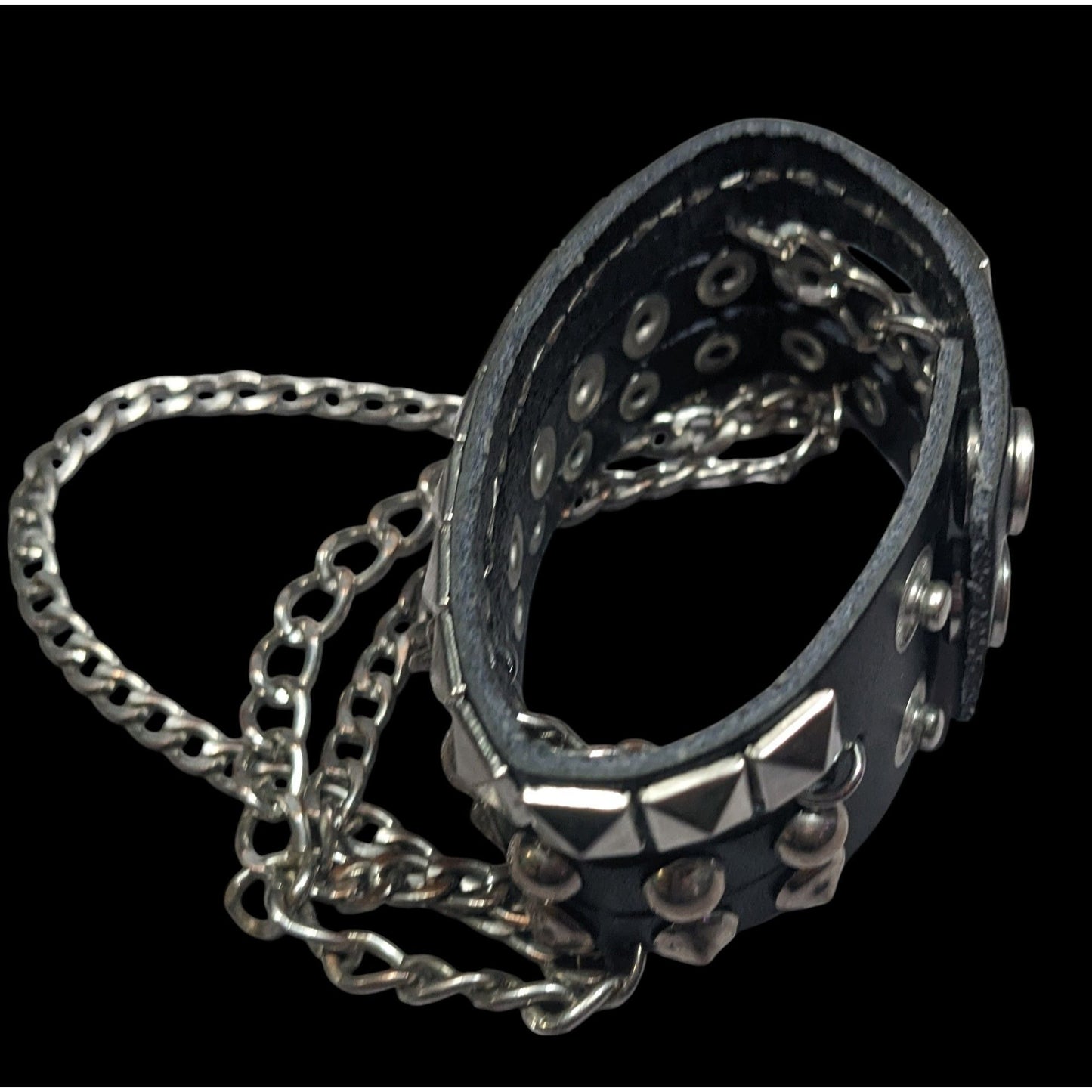 Gothic Punk Studded Chained Black And Silver Tone Bracelet