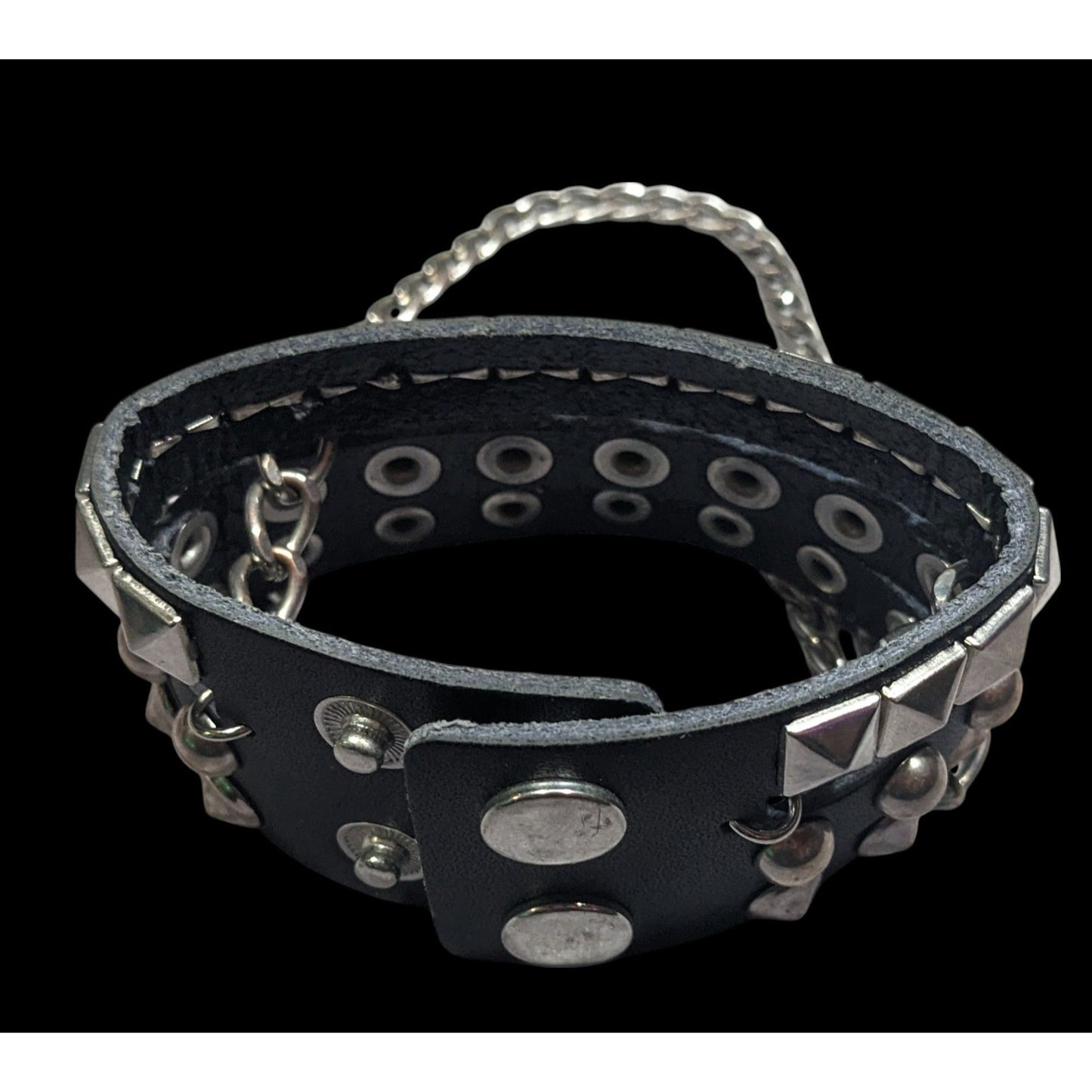 Gothic Punk Studded Chained Black And Silver Tone Bracelet