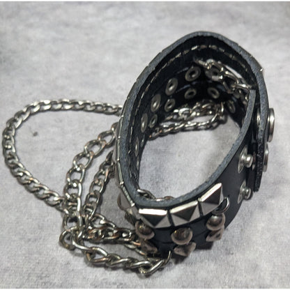 Gothic Punk Studded Chained Black And Silver Tone Bracelet