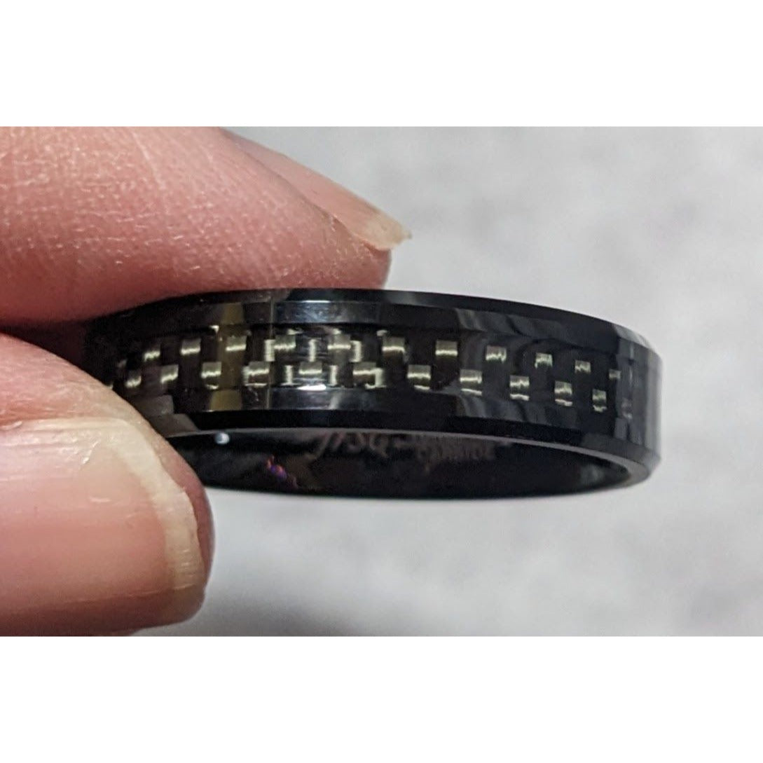 JSFG Tungsten Carbide Black Carbon Fiber Inlay Men's Wedding Ring 6mm Size 14