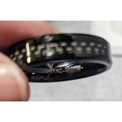 JSFG Tungsten Carbide Black Carbon Fiber Inlay Men's Wedding Ring 6mm Size 14