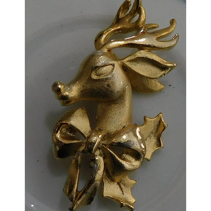 Vintage 1950s Stylized Textured Reindeer Brooch