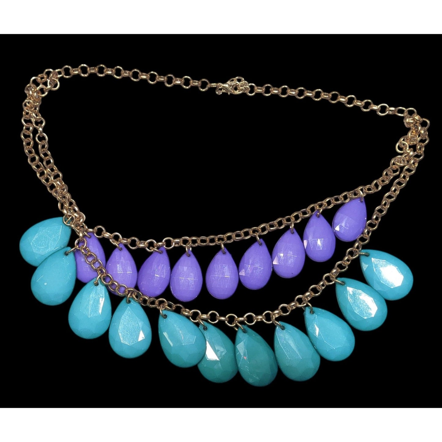 90s Themed Purple And Turquoise Gemmed Layered Fringe Necklace