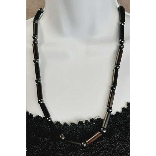 Boho Chic Dyed Wood And Hematite Beaded Necklace