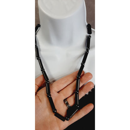 Boho Chic Dyed Wood And Hematite Beaded Necklace