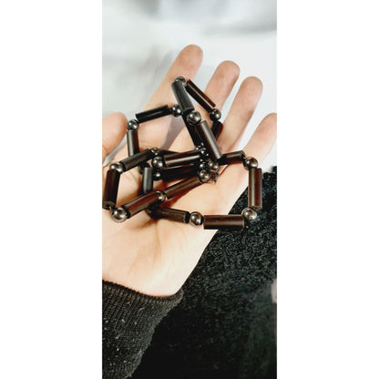 Boho Chic Dyed Wood And Hematite Beaded Necklace