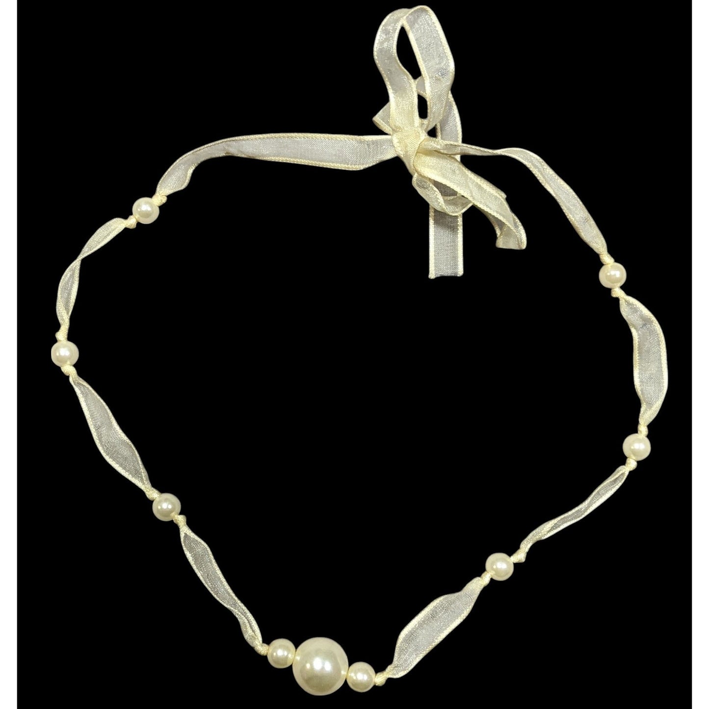 Coquette Pearl Ribbon Tie On Station Necklace
