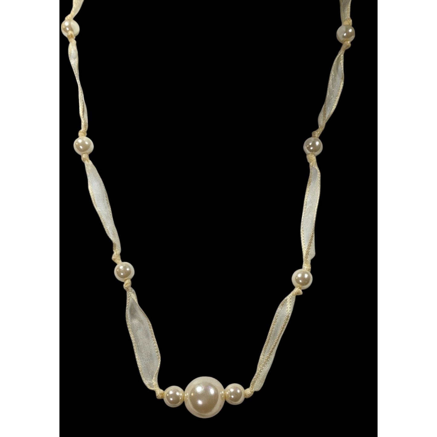 Coquette Pearl Ribbon Tie On Station Necklace