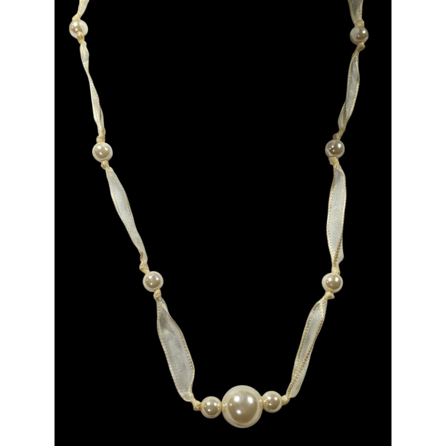 Coquette Pearl Ribbon Tie On Station Necklace