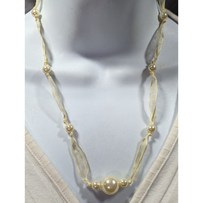 Coquette Pearl Ribbon Tie On Station Necklace