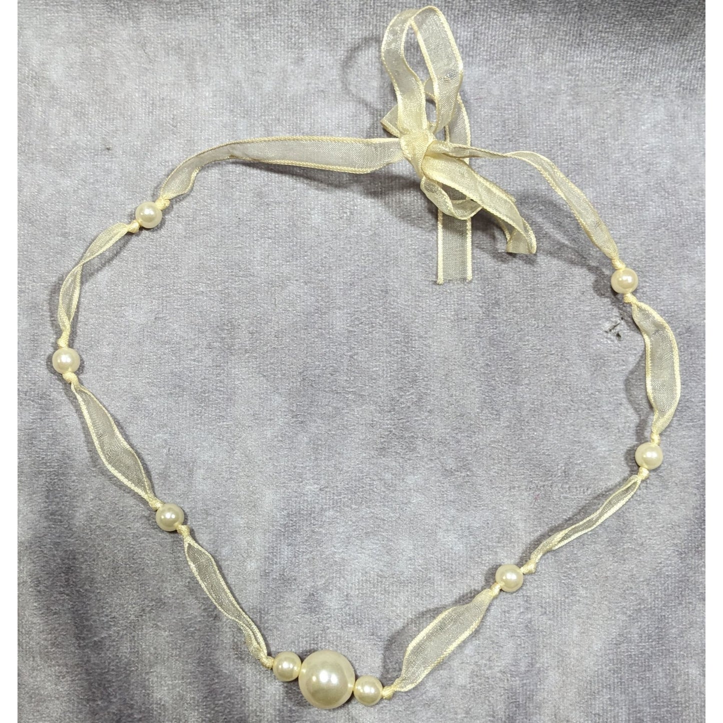 Coquette Pearl Ribbon Tie On Station Necklace