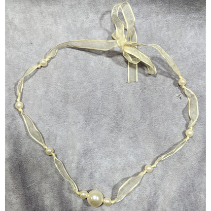 Coquette Pearl Ribbon Tie On Station Necklace