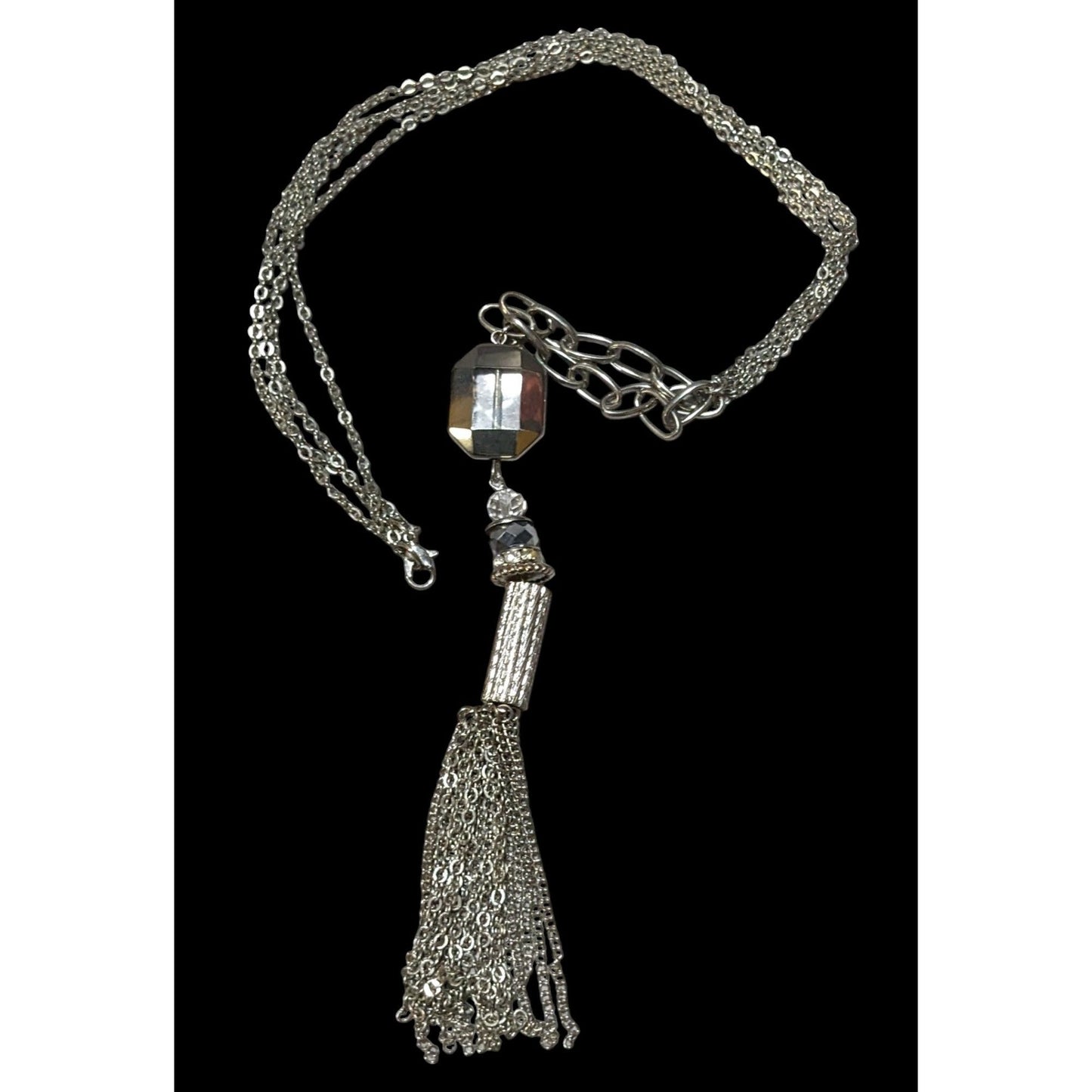 Y2K Glam Silver Abstract Tassel Necklace