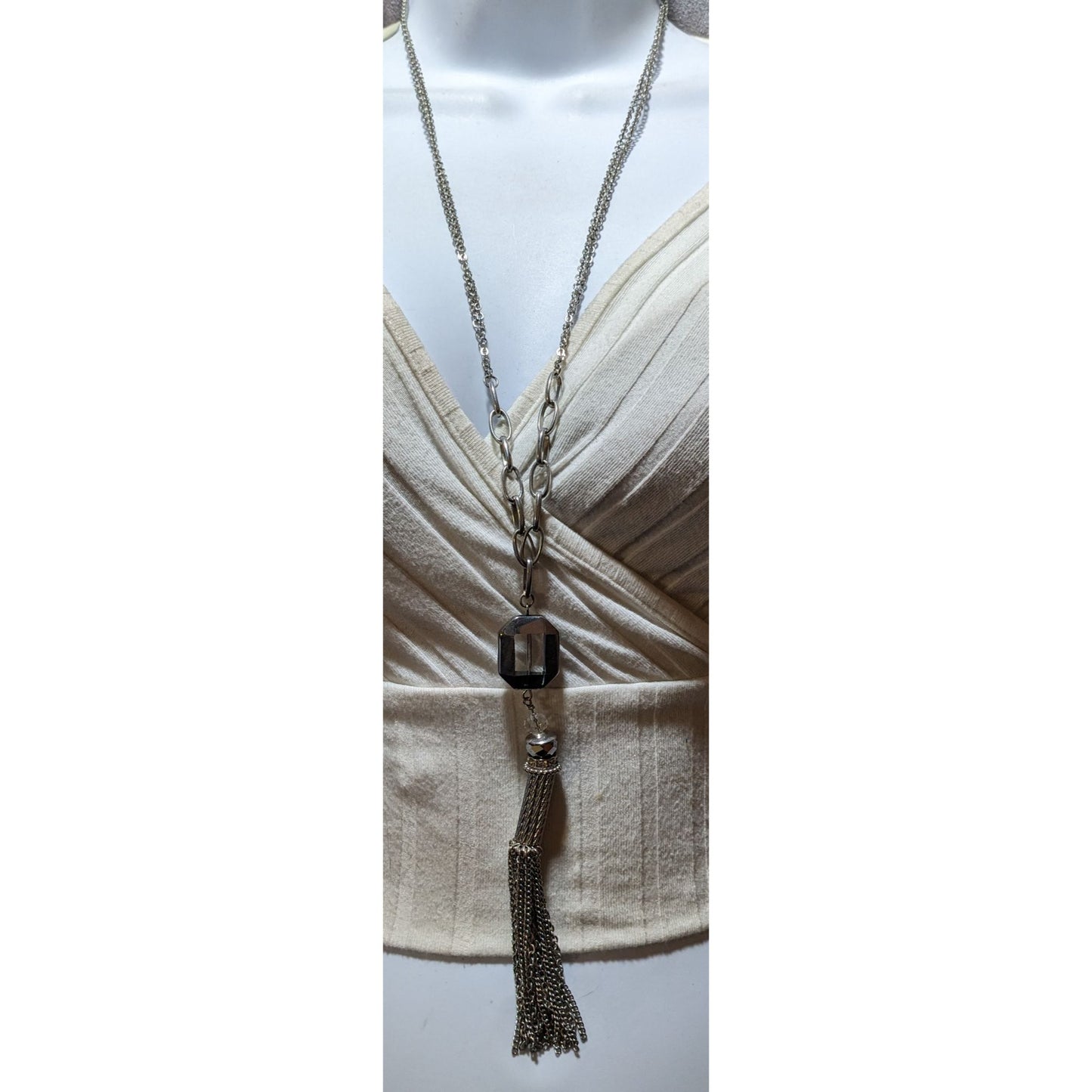 Y2K Glam Silver Abstract Tassel Necklace