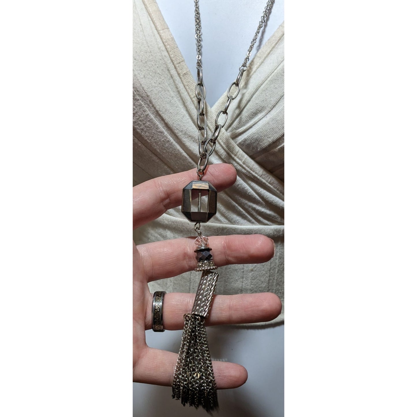 Y2K Glam Silver Abstract Tassel Necklace