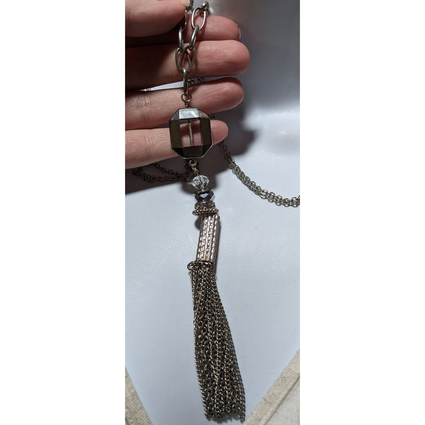 Y2K Glam Silver Abstract Tassel Necklace