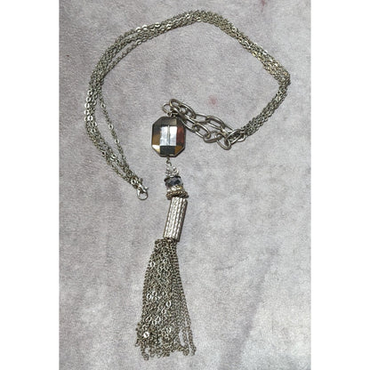 Y2K Glam Silver Abstract Tassel Necklace