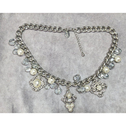 White House Black Market Victorian Style Charm Necklace With Faux Pearls And Glass Beads