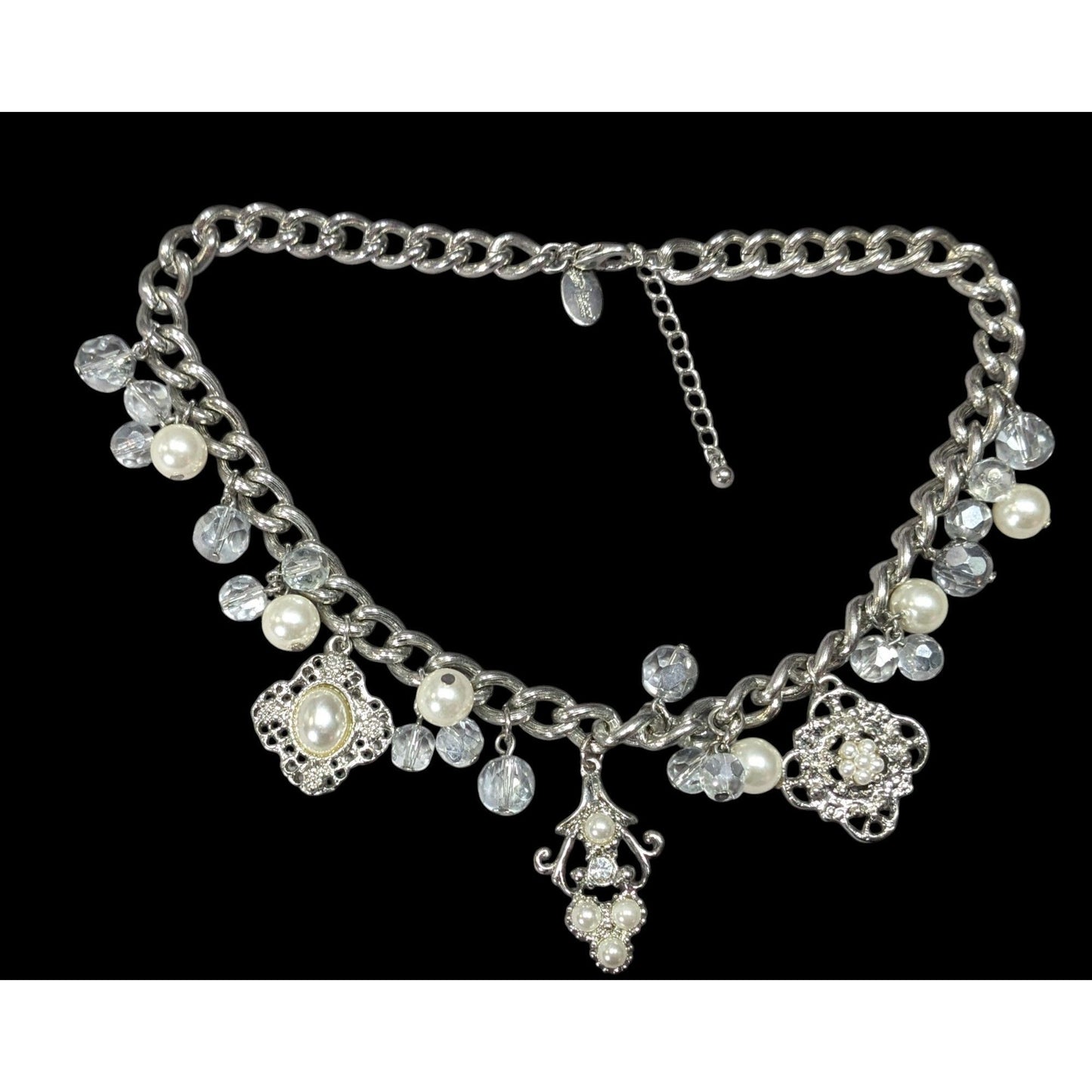 White House Black Market Victorian Style Charm Necklace With Faux Pearls And Glass Beads