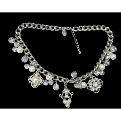 White House Black Market Victorian Style Charm Necklace With Faux Pearls And Glass Beads
