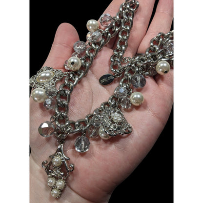 White House Black Market Victorian Style Charm Necklace With Faux Pearls And Glass Beads