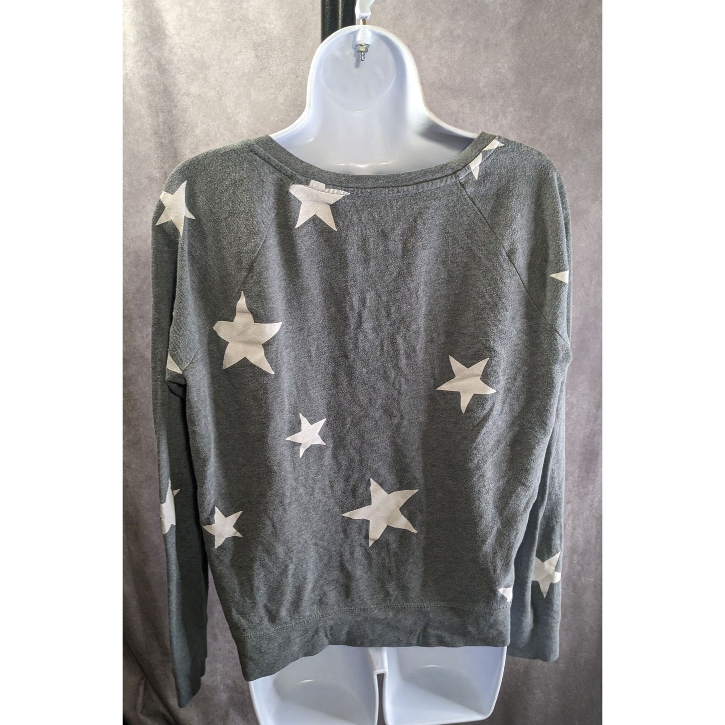 SO Perfect Crew Gray Star Print Lace-Up Sweatshirt Size L Made In Indonesia Soft Cotton Blend Casual Style