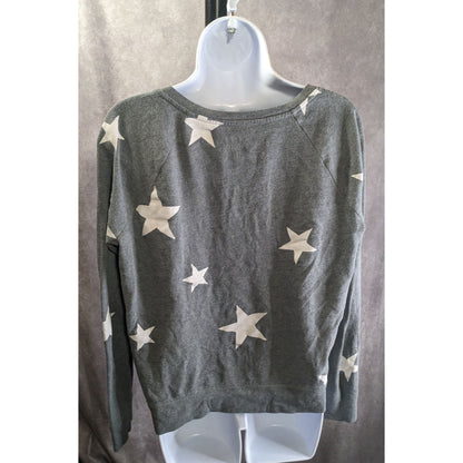 SO Perfect Crew Gray Star Print Lace-Up Sweatshirt Size L Made In Indonesia Soft Cotton Blend Casual Style