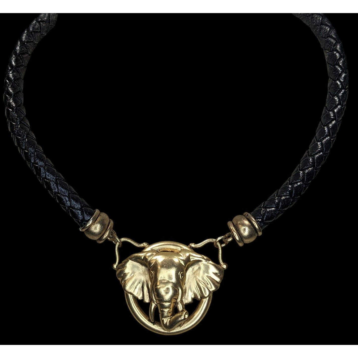 Elephant Pendant Necklace With Braided Black Cord & Gold-Tone Accents