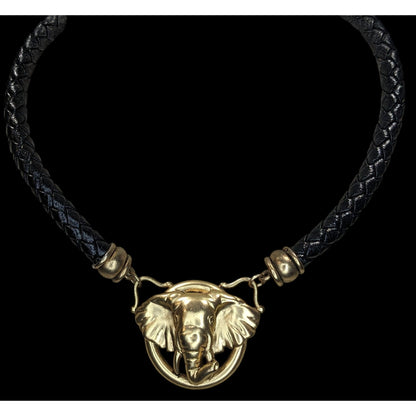 Elephant Pendant Necklace With Braided Black Cord & Gold-Tone Accents