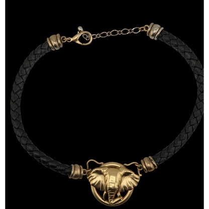 Elephant Pendant Necklace With Braided Black Cord & Gold-Tone Accents