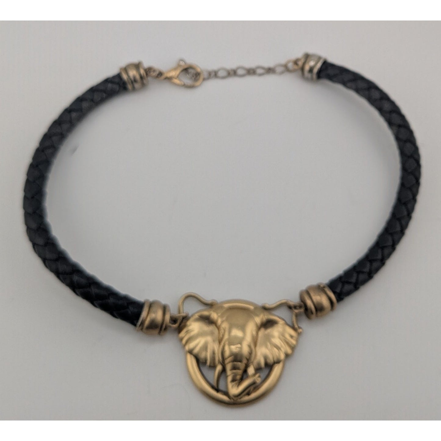 Elephant Pendant Necklace With Braided Black Cord & Gold-Tone Accents